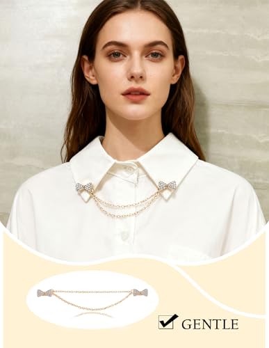 Akeoqi 6Pcs Vintage Sweater Shawl Chain Clips retro Bowknot Rhinestone Button Leaf Pearl Flower Pattern Brooch Pins for women men suit Shirt cardigan Cloak Dress Lapel collar Clasp with Hanging Chain