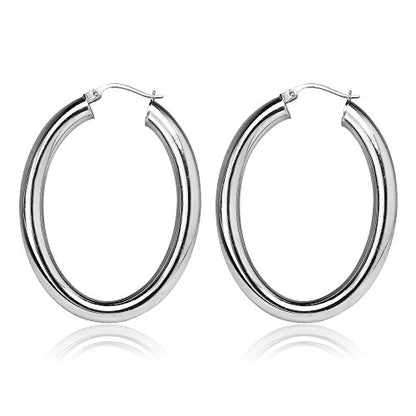 Hoops & Loops 925 Sterling Silver 4.5mm Thick Oval Diamond-Cut Hoop Earrings, 25mm 30mm, Silver, Yellow Gold, Rose Gold & Black - color: Silver 30mm-1.2''