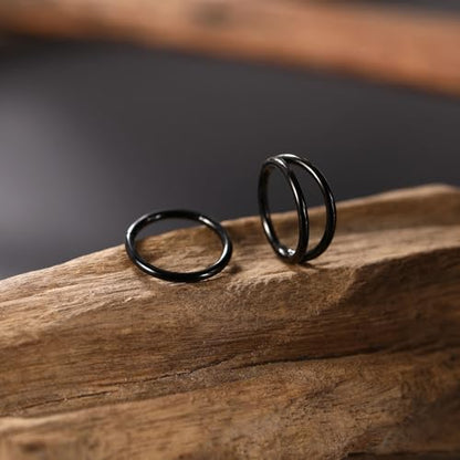 GAGABODY 2 Pcs Nose Rings 22G 20G 18G 16G 14G 12G 10G 8G Surgical Steel Piercing Rings for Nose Septum Cartilage Helix Tragus Conch Rook Daith Lobe from 5mm to 16mm Seamless Hoop Unisex Hinged Earrings - color: Black-Single&Double Hoop