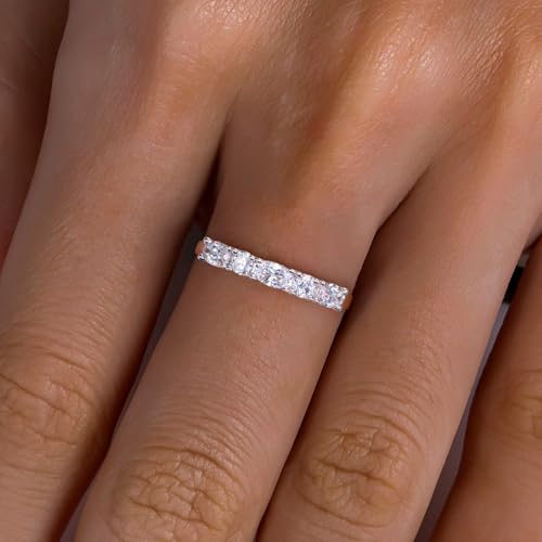Cubic Zirconia Half Eternity Wedding Band Rings Round/Oval/Cushion Cut 5/6 Stones 5A Grade D Color CZ Stacking Band Engagement Promise Rings for Women - style: Raound & Oval