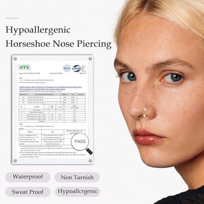 Titanium Horseshoe Nose Ring 20g, Gold Silver Nose Rings Hoops with Double CZ Gems Hypoallergenic Septum Ring for Women Men, Small Cartilage Helix Tragus Daith Labret Piercing Jewelry 7mm 8mm 9mm - color: Silver-CZ+AB