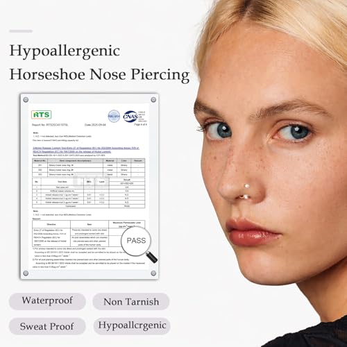 Titanium Horseshoe Nose Ring 20g, Gold Silver Nose Rings Hoops with Double CZ Gems Hypoallergenic Septum Ring for Women Men, Small Cartilage Helix Tragus Daith Labret Piercing Jewelry 7mm 8mm 9mm - color: Silver-Ball+CZ