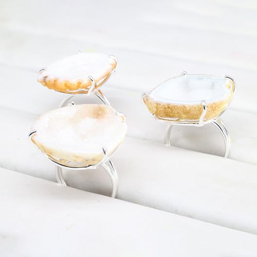 Geode Ring Set with Agate and Quartz Crystals,Stone Sizes 25-30mm - color: White, style: 1