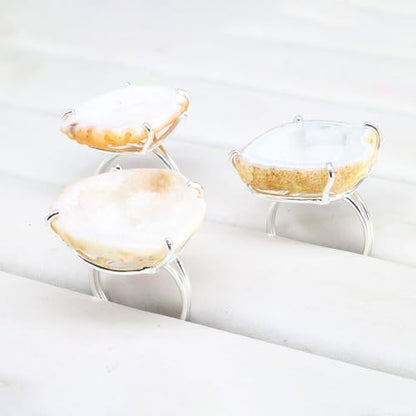 Geode Ring Set with Agate and Quartz Crystals,Stone Sizes 25-30mm - color: White, style: 1