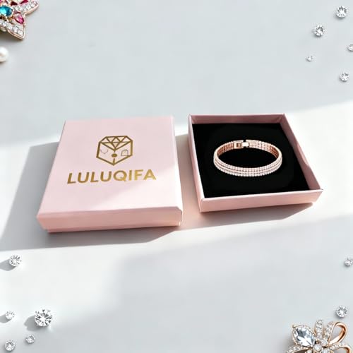 Gold Tennis Bracelets for Women 3-Row Rhinestone Stackable Bangle Bling Zirconia Crystal Silver Chain Dainty Cuff Flexible Fashion Jewelry for Wife Anniversary Mom Her Birthday Gifts - color: Rose gold