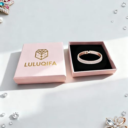 Gold Tennis Bracelets for Women 3-Row Rhinestone Stackable Bangle Bling Zirconia Crystal Silver Chain Dainty Cuff Flexible Fashion Jewelry for Wife Anniversary Mom Her Birthday Gifts - color: Rose gold
