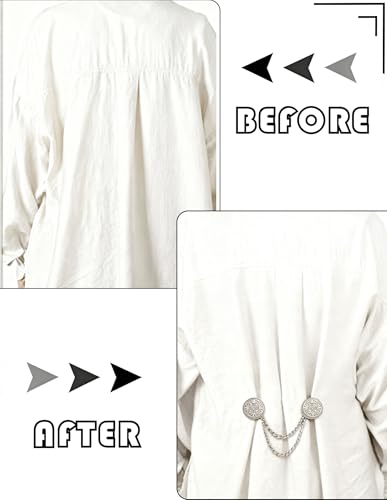 Akeoqi 6Pcs Vintage Sweater Shawl Chain Clips retro Bowknot Rhinestone Button Leaf Pearl Flower Pattern Brooch Pins for women men suit Shirt cardigan Cloak Dress Lapel collar Clasp with Hanging Chain