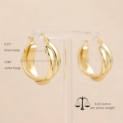 Chunky Large Gold Puffy Open Hoop Earrings for Women,Trendy Statement Big Minimalist Wavy Huggie Earing Prom Jewelry Gift - color: Double