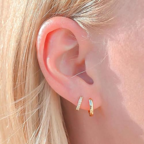 Huggie Hoop Earrings Small Hypoallergenic 14K Gold Plated Huggie Earrings For Women Simple Huggie Stud Earrings - color: Gold2-8/10/12/14mm