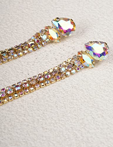 Missgrace Women Bohemian Dainty Dangle Long Tassels Statement Earrings Trendy Unique Full Rhinestones Shiny Bar Disco Earrings for Women