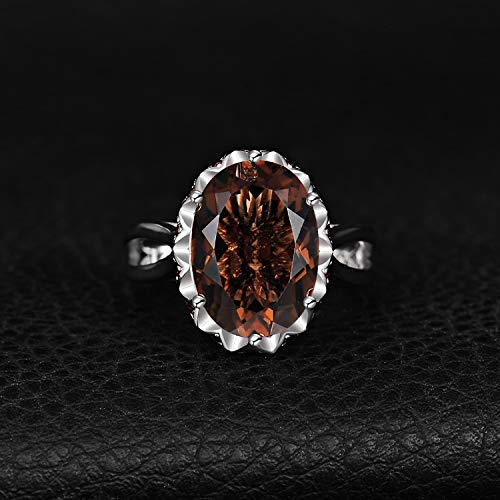 JewelryPalace Huge Oval Shape 5.7ct Genuine Smoky Quartz Cocktail Rings for Her, 14K White Yellow Rose Gold Plated 925 Sterling Silver Ring for Women, Natural Gemstone Jewelry Sets Rings - color: 1-Brass
