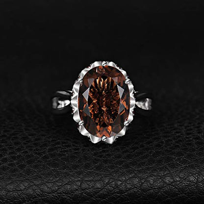 JewelryPalace Huge Oval Shape 5.7ct Genuine Smoky Quartz Cocktail Rings for Her, 14K White Yellow Rose Gold Plated 925 Sterling Silver Ring for Women, Natural Gemstone Jewelry Sets Rings - color: 1-Brass