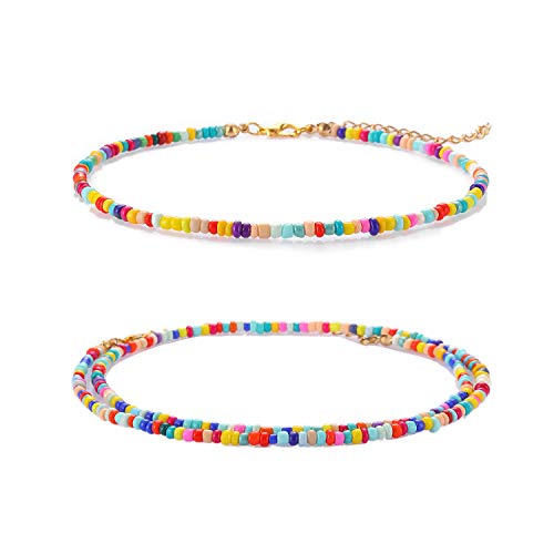 Starain Small Bead Anklets for Women Beach Foot Ankle Bracelet Cute Colorful Boho Beaded Anklets 8 inches - color: 2pcs seed bead anklets