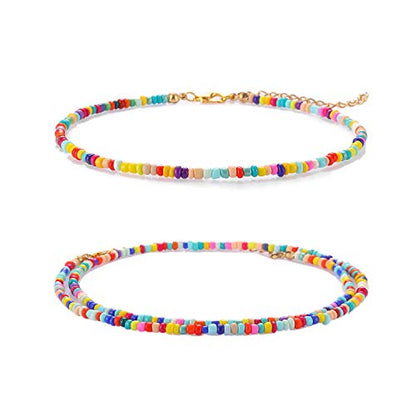 Starain Small Bead Anklets for Women Beach Foot Ankle Bracelet Cute Colorful Boho Beaded Anklets 8 inches - color: 2pcs seed bead anklets