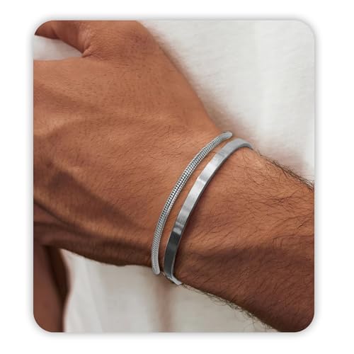 PEALICIOUS Mens Bracelet for Men Rakhi Gifts for Men Jewelry | 2 PCS Silver/Gold Bracelets for Men Chain,Pulseras Para Hombres Mens Accessories, Waterproof Jewelry,Stainless Steel Bracelet - color: Snake and Bangle, size: 20+3cm