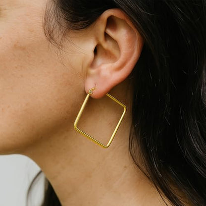 Hoop Earrings for Women - 18K Gold Plated Copper Minimalist Jewelry, Hypoallergenic Lightweight Design Fashion Statement Accessories for Daily Wear & Gifts - size: 34mm