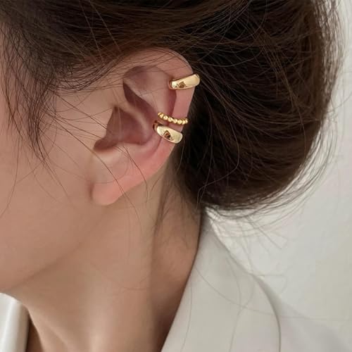 Ear Cuffs Non Piercing Ear Cuff Earrings for Women Gifts Trendy Stuff Clip on Cartilage Earrings Stacks Fake Earrings Jewelry Gifts - color: D:3pcs Leaves gold cuff earrings