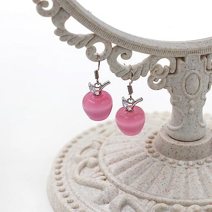 Uloveido Apple Necklace and Earrings Set for Women Cute Apple Jewelry Set for Teacher Mom YL007 - color: Pink