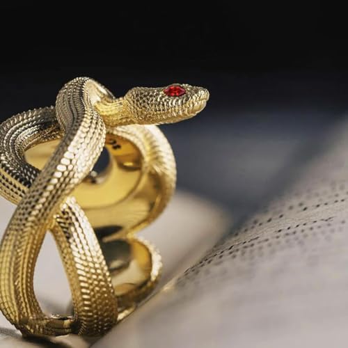 HAIXIAN Unisex Cool Wrap Snake Ring,Retro 14K Yellow Gold Plated Punk Gothic Cocktail Party Biker Snake Animal Ring for Men Women