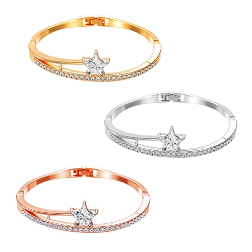 3Pcs Butterfly Flower Star Crystal Bangles for Women Rhinestone Cuff Bangles Boho Bracelets Jewelry Set Alloy Hinged Bangle for Women Jewelry Gifts