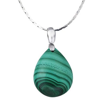 iSTONE 925 Sterling Silver Natural Crytral for Womens Pendant Necklace, Gemstone Birthstone with 17.8" Silver Chain Ladies - color: Malachite 1