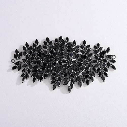 Bridal Rhinestone Hair Comb Large Rhienstone Wedding Headpiece Handmade Crystal Hair Comb for Bride Wedding Hair Accessories for Women (black) - color: black