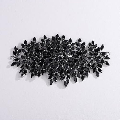 Bridal Rhinestone Hair Comb Large Rhienstone Wedding Headpiece Handmade Crystal Hair Comb for Bride Wedding Hair Accessories for Women (black) - color: black
