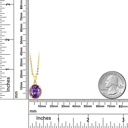 Gem Stone King 11X9MM Oval Gemstone Birthstone Pendant Necklace | 925 Sterling Silver | Solitaire Necklace For Women | With 18 Inch Chain | Fine Jewelry Gifts for Mom Women Wife Her - color: Amethyst-February