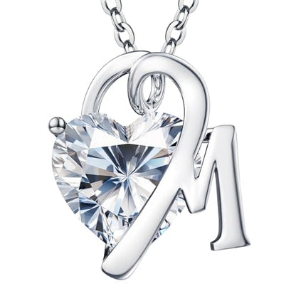 ForeverLove Heart Necklaces for Women, 4-2 Carats Heartshap Moissanite, Silver Pendant Jewelry, Anniversary Birthday Gifts for Wife, Girlfriend, Daughter, Mom - style: M Initial 3.0 Carats Heart Moissanite Sterling Sliver Necklace