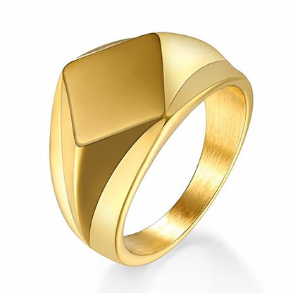 MYNENEY Stainless Steel Square Shape Signet for Men Statement Ring - color: Rhombus Gold