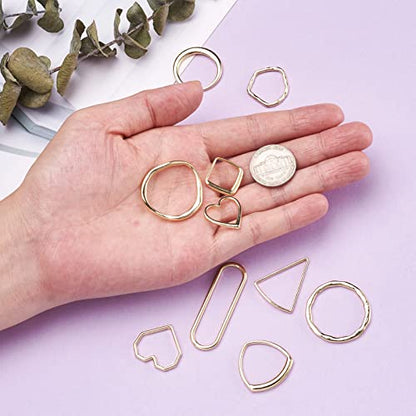 Elecrelive 60Pcs Light Gold Linking Rings Heart Rhombus Hollow Frame Charm | Heart Rhombus Oval Connector Charms Earring Findings Open Bezels for Earrings Bracelet Necklace Macrame Making - color: Light Gold 10 Styles