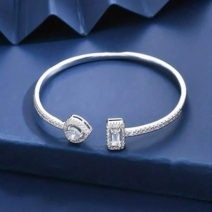 Elegant Versatile Youthful Bracelet, Delicate Water Drop & Square Stone Cuff Bangle for Women - color: Silver-White, size: One Size
