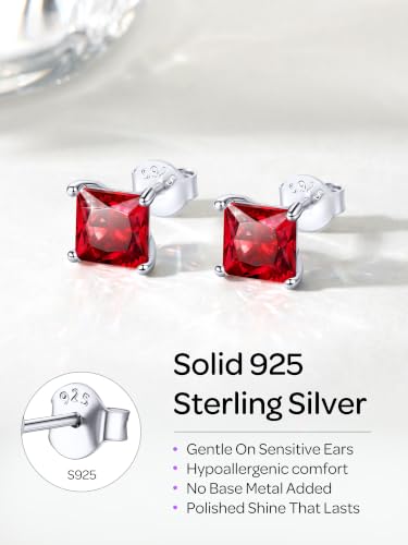 ChicSilver 925 Sterling Silver Earrings Sparkling Heart/Round/Princess Cut Birthstone Earrings for Women Birthday Jewelry with Gift Box - style: A.January(Garnet)-Princess Cut