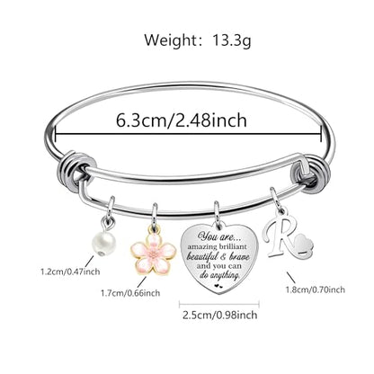 Aeora Inspirtional Bracelet Gift,Funny 26 Letter Initial A-Z Silver Heart Dangle Bangle For Women Lady Daughter Mom Sisters Friends Colleague Birthday Christmas Reminder Jewelry - color: R