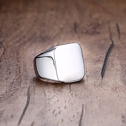 VQYSKO Plated Square Signet Ring | Stainless Steel Band for Men - color: Square Silve