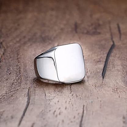 VQYSKO Plated Square Signet Ring | Stainless Steel Band for Men - color: Square Silve
