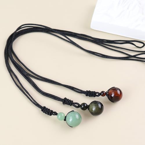 Anjiucc Natural Gemstone Healing Crystals Necklace, Adjustable Chakra Beads Pendant for Women Men, Protection, Energy Balance - color: 3pcs set 3