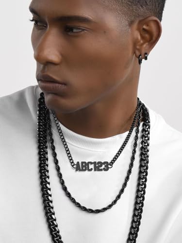 GoldChic JEWELRY Name Necklace Personalized for Men, Womens Custom Name Plate Chain, Stainless Steel Customized Old English Nameplate Choker with Curb Chains Custom, 16 inches to 30 inches - color: Curb Chain 4 mm-Black(Small Pendant)