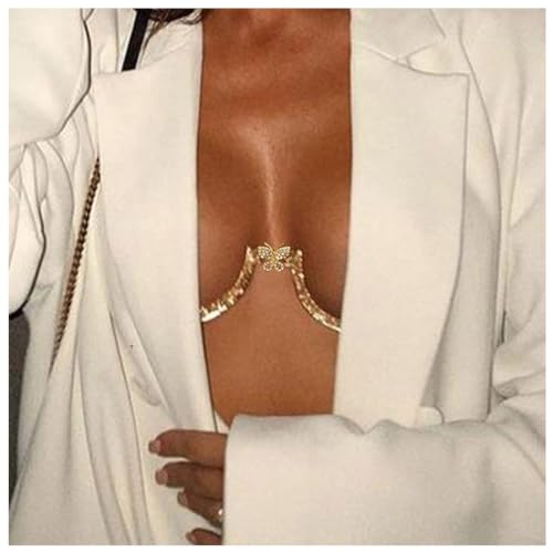 Rhinestone Chest Bracket Bra Chain Sexy Bikini Crystal Body Chains Butterfly Chest Chain Body Jewelry Accessories for Women - color: color1