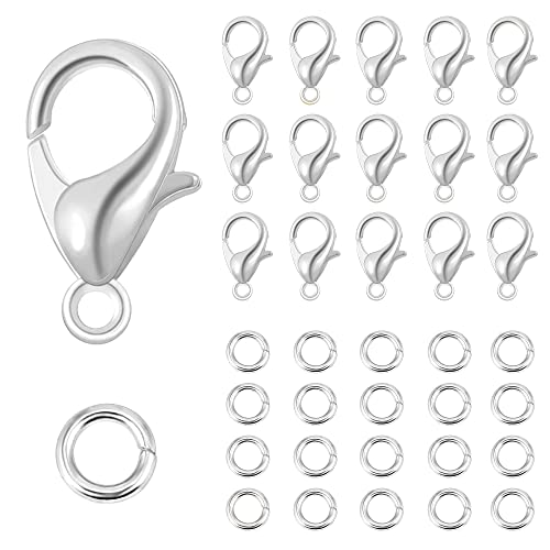 Lobster Clasps 150 PCS 9mm Silver with Jump Rings for Jewelry Making | Durable Rust Resistant Metal Easy Design Jump Rings Necklace Bracelet Extender Silver Clasp for DIY Jewelry Repair - color: Silver