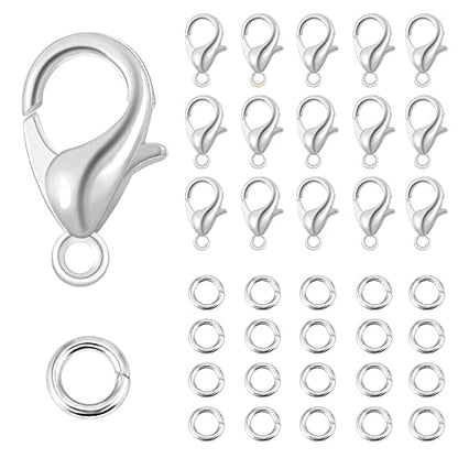 Lobster Clasps 150 PCS 9mm Silver with Jump Rings for Jewelry Making | Durable Rust Resistant Metal Easy Design Jump Rings Necklace Bracelet Extender Silver Clasp for DIY Jewelry Repair - color: Silver