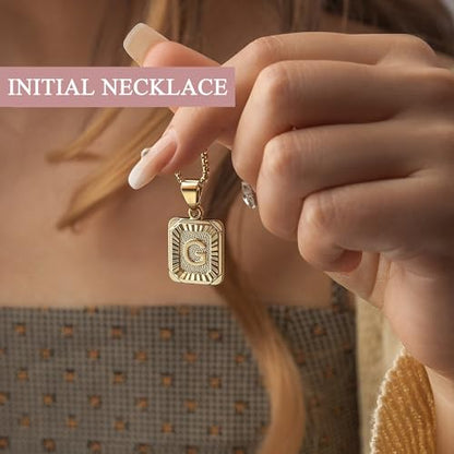 JSJOY Graduation Gifts 2026 Gold Initial Necklaces for Women Men Gold Letter Necklaces 26 Capital A-Z Letter Pendant Necklaces for Women Square Monogram Necklace for Her Initial Necklaces - color: Gold Letter G