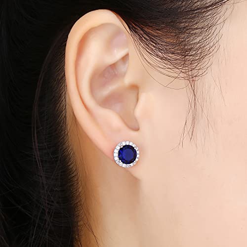 YOMELA Round Cubic Zirconia Stud Earrings for Women | Everyday Dainty, Diamond-Like Brilliance, CZ Halo Birthstone Studs, Hypoallergenic & Lightweight, Elegant & Versatile - color: Blue