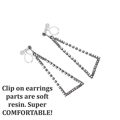 Dangle Silver Invisible Clip On Earrings for Women Not Pierced Gold Crystal Rhinestone Comfortable Hoop Fringe Long Chain Clip On Earrings - color: Triangle Silver