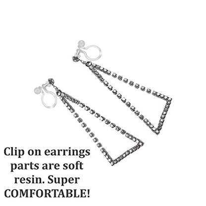 Dangle Silver Invisible Clip On Earrings for Women Not Pierced Gold Crystal Rhinestone Comfortable Hoop Fringe Long Chain Clip On Earrings - color: Triangle Silver