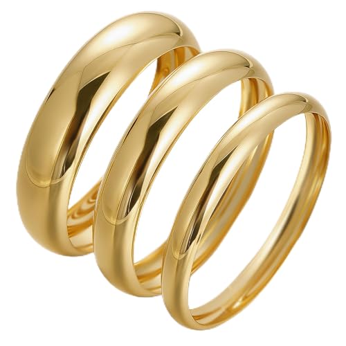 Chunky Gold Bangle Bracelets for Women, Dainty 14k Gold Plated Big Stackable Bangles Set, Trendy Statement Cuff Bracelet Stack Fashion Jewelry Gifts - style: 3 Thick gold bangles