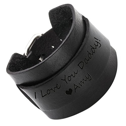 Jovivi Cutom Leather Bracelet - Personalized Punk Men Women Black Brown Wide Genuine Leather Wrap Cuff Bangle Bracelet Belts Wistband, Adjustable 7.2"-9" - color: Black(Engraving)