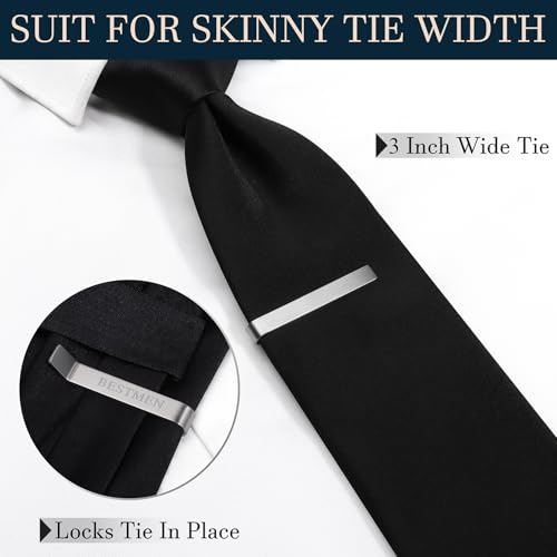 HAWSON Father of the Bride and Groom Tie Clip Best Man Skinny Stainless Steel Marriage Tie Bar Wedding Gift for Man - style: BESTMEN