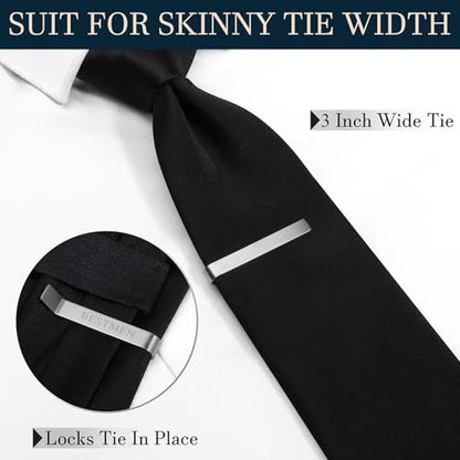 HAWSON Father of the Bride and Groom Tie Clip Best Man Skinny Stainless Steel Marriage Tie Bar Wedding Gift for Man - style: BESTMEN