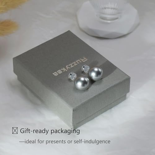 Trendy Big Simulated Pearl Earrings for Women, 925 Sterling Silver Post 14/12MM Oversized Large Pearl Studs Bride Bridesmaid Prom Wedding Earrings Jewelry Gifts - color: Grey, size: 14MM